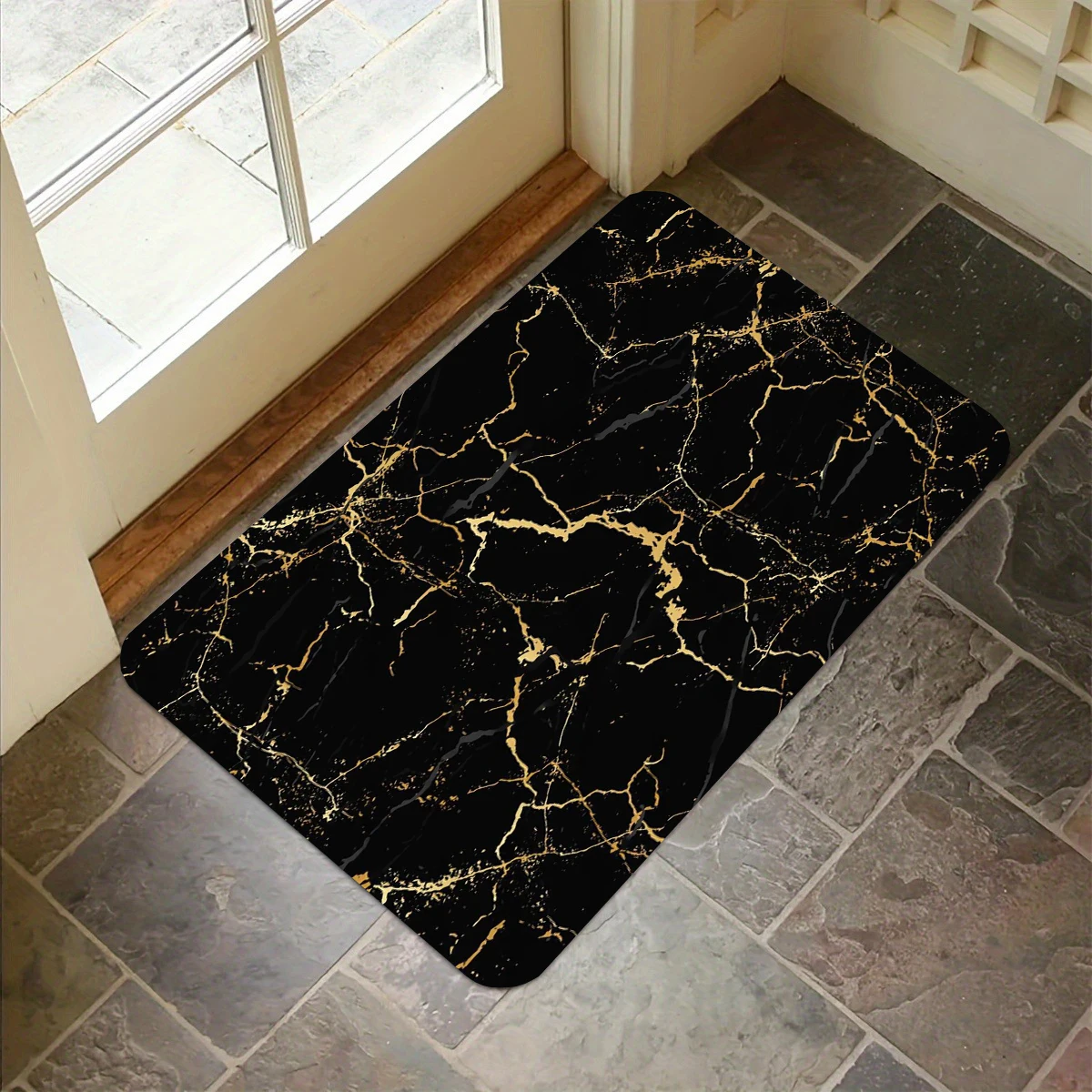 

Black Marble Gold Lines Texture Carpet Flannel Anti-slip Bathroom Accessory for Living Room Doormat Entrance Foot Mat Home Decor