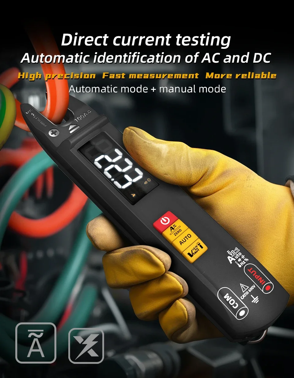 BSIDE U1 Digital Clamp Meter Fork DC AC Professional 100A Ammeter Pliers T-RMS Current OpenJaw Electrical Tester Auto Multimeter