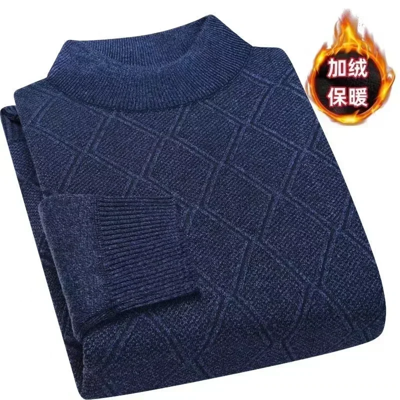 新しいメンズ秋冬暖かいセーター固体プルオーバー男性厚いジャンパーニットウェアラウンドネックカジュアル服ニットセーター男性