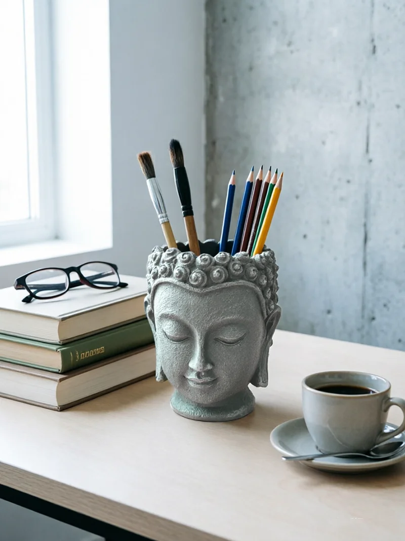 Buddha Head Statue Small Plant Pot Resin Succulent Planter Garden Pots Buddhism Zen Collection
