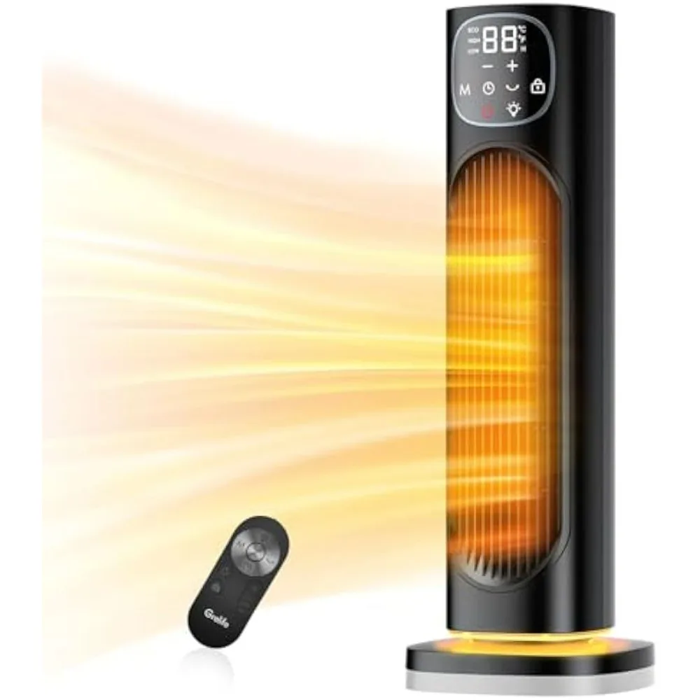 

24" Space Heater, 75° Oscillating Electric Heater with Night Light, Remote, Overheat & Tip-over Protection, ECO Mode, 12H Timer