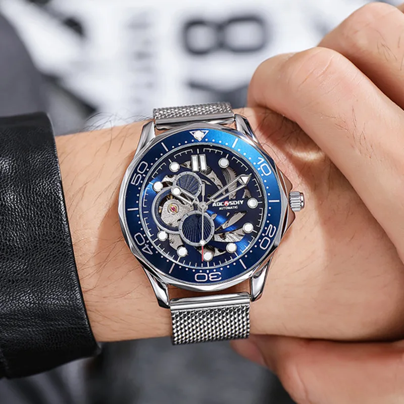 AOCASDIY* brand watch automatic mechanical watch fashion trend hollow luminous waterproof men's watch