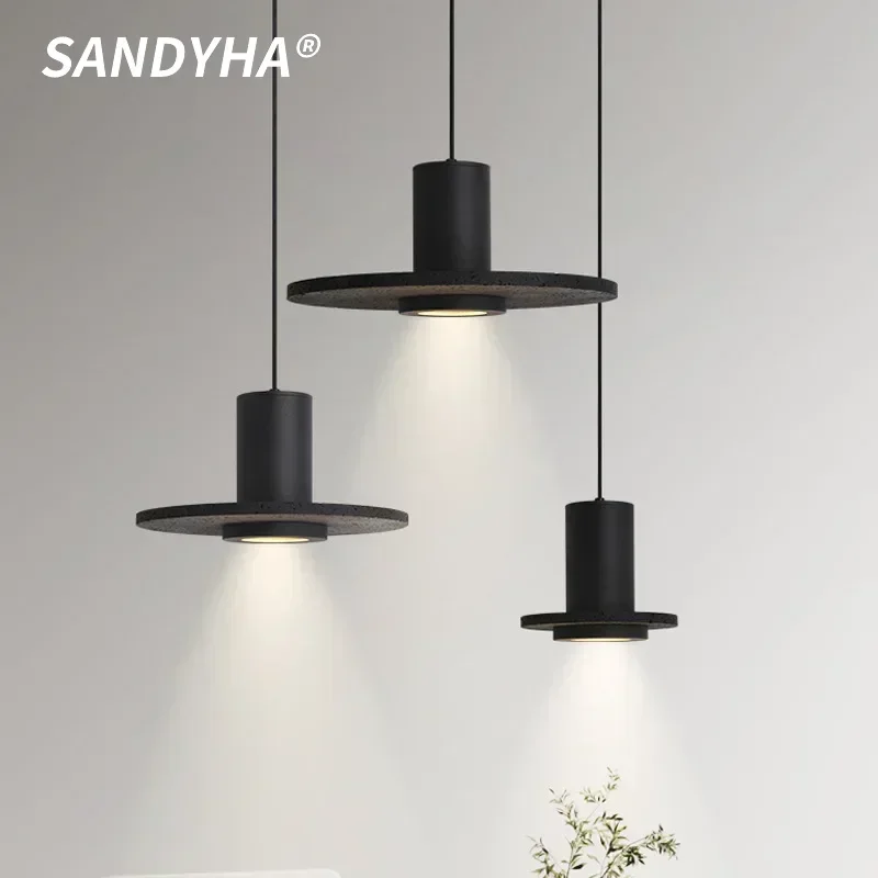 

SANDYHA Black Hole Stone Bedside Chandelier Vintage Minimalist Pendant Lights for Bedroom Dining Room Kitchen Bar Lighting Lamp