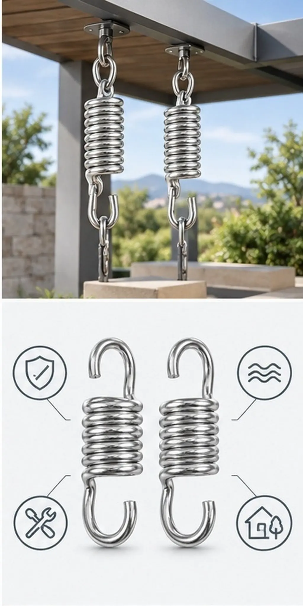 2Pcs Heavy Duty Swing Hangers Suspension Springs for Hammock Chair Porch Patio Ceiling Mount Swing Hardware Kit