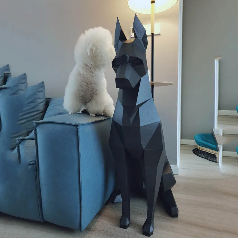 100cm/68cm DIY High Black Doberman Dog 3D Animal Sculpture Doberman Papercraft Bedroom Living Room Handmade Origami Model