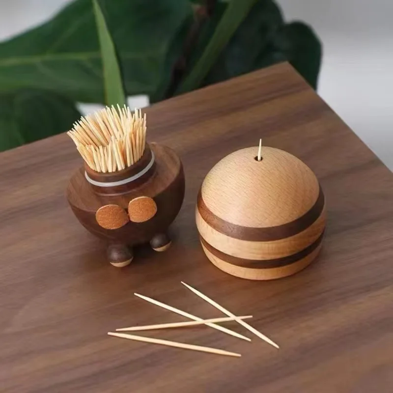 Bee-Shaped Toothpick Container Black Walnut Wood Toothpick Holder Portable Cute Deskstop Decorative Ornaments Toothpick Jar