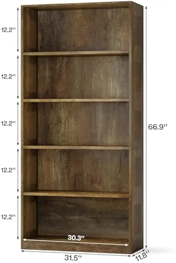 Bibliothèque autoportante de 67 "de haut, étagère de rangement de ferme à 5 niveaux, évalué pour le bureau à domicile et le salon