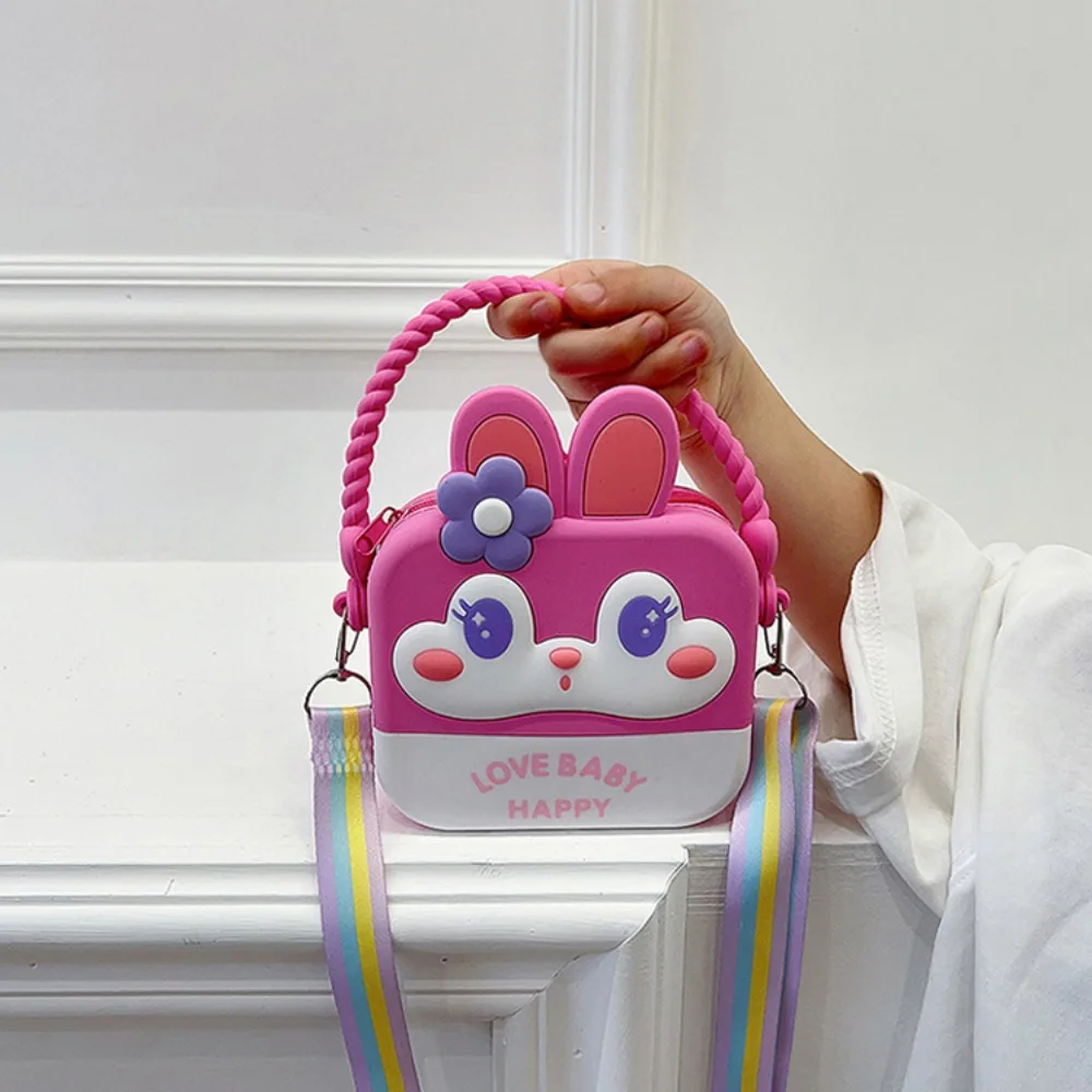 Sac messager en silicone pour enfants, sac à main de dessin animé, sangle réglable, étanche, lapin, ours, initié, nouveau