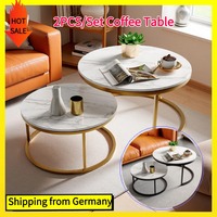 Comanlai Set of 2 Round Coffee Tables,Side Table with Metal Frame Legs,Artificial Marble Pattern,80x80x45cm + 60x60x33cm