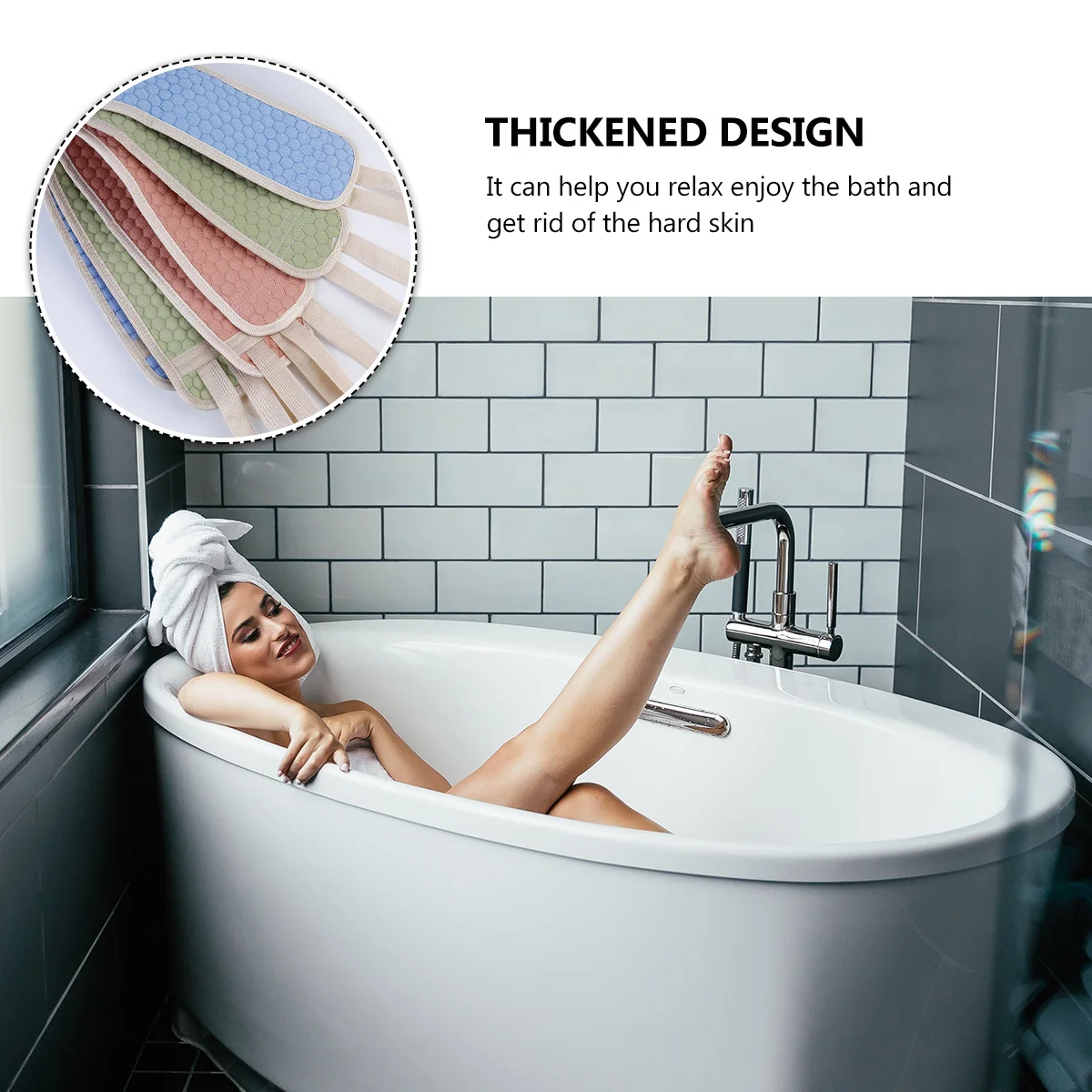 

3 шт., двухсторонний утолщенный отшелушивающий скруббер для ванны, длинная ручка, чистящая губка для душа, кольцо, прочный запас для ванны