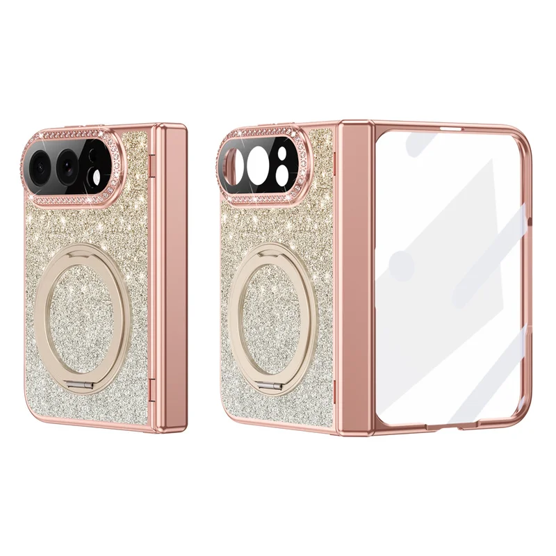 Starlight Light Luxury Glitter Case For iPhone Ultra Fold 5G  Vacuum-plated Metal Bracket Glass Protective Cover