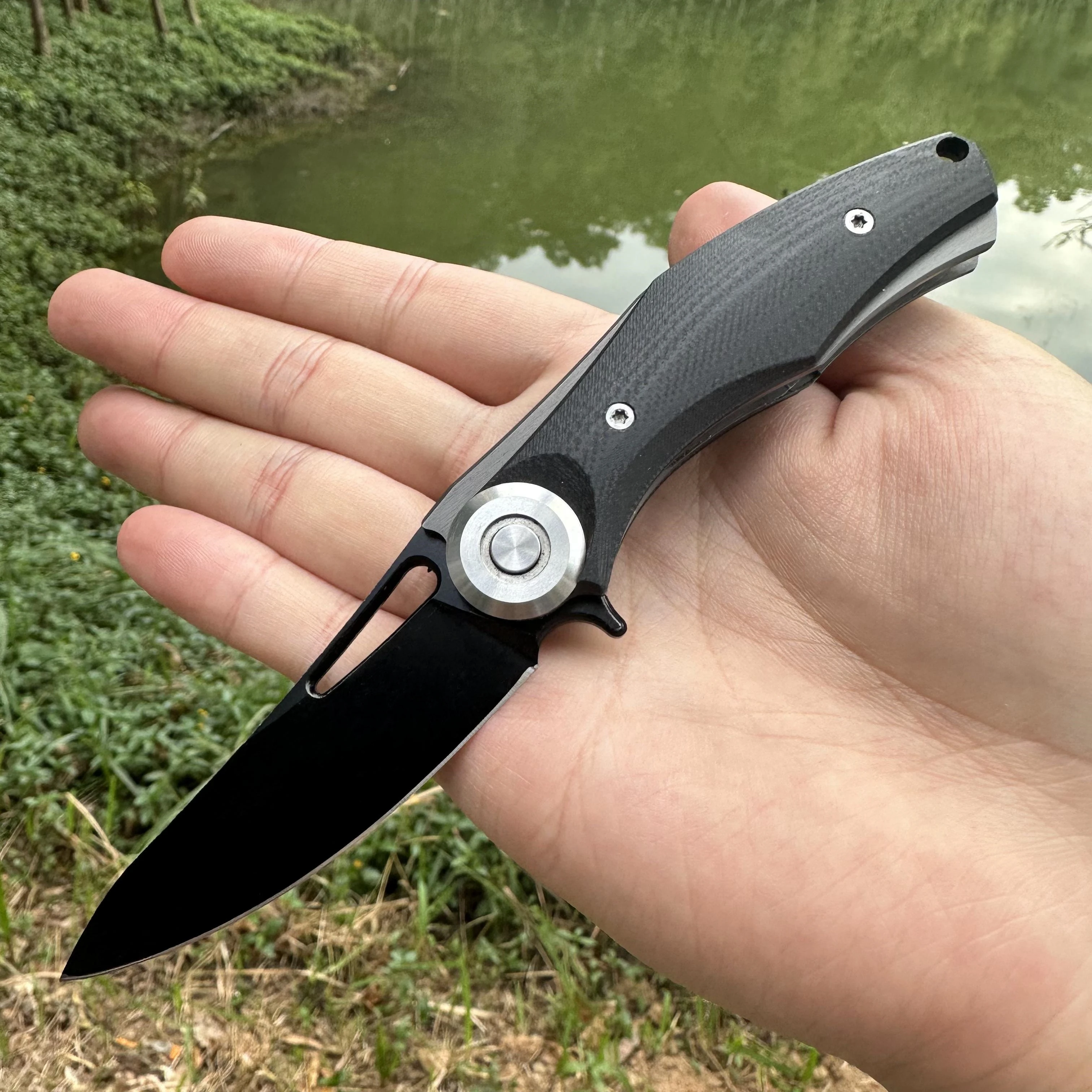 

Steel Rose Handmade EDC Portable Pocket Knife D2 Titanium Plated Blade G10 Handle Ball Bearing Fast Opening Outdoor Hiking Fish