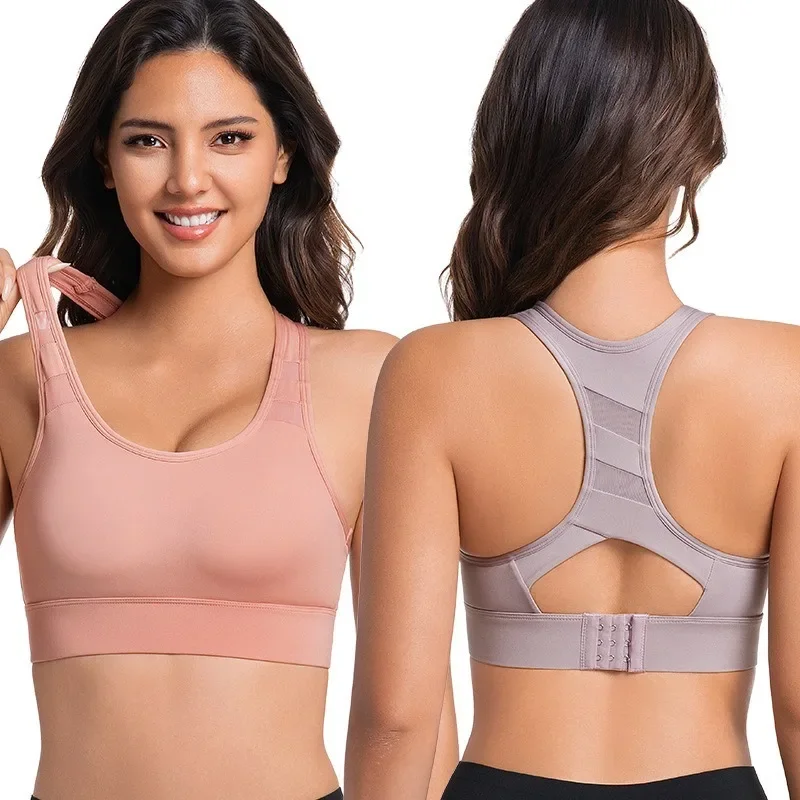 

Women's High Impact Sports Bra Racerback Mesh Workout Top Shockproof Fixed Cup Yoga Gym Underwear S-2XL