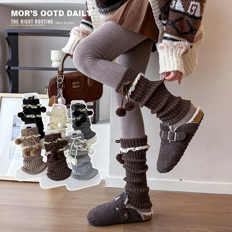 

Women's Socks Japanese Lace Hairball Bow Lolita Jk Kawaii Pile Socks Autumn Winter Thickened Warm High Quality Socks For Girl