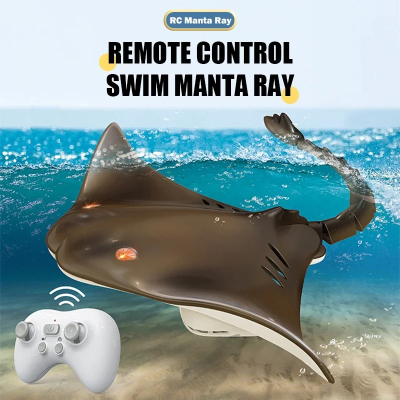 Brinquedos de Controle Remoto de Água para Crianças, Barco RC Elétrico, Animal com Luz, Simulação Biomimética, Rádio Controle Manta, Presente, 2.4G