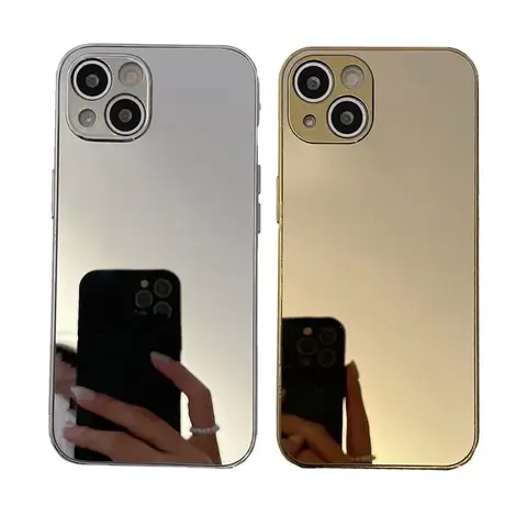 Funda de teléfono lisa con espejo dorado y plateado chapado brillante de lujo para iPhone 16 15 14 13 12 11 Pro Max 15 14 16 Plus
