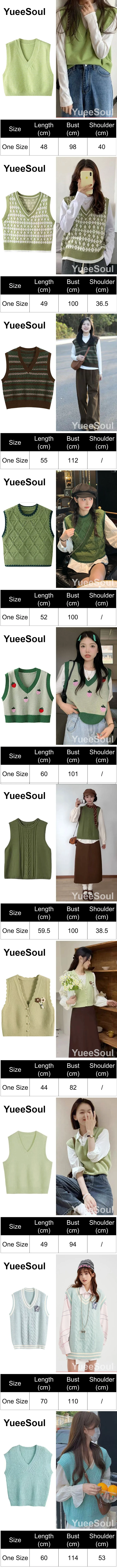 Green Knit Vest Printed Sleeveless Pullover Oversized Women Sweater Vest 2026 New Y2K Vintage Knitwear Women's Autumn Clothing