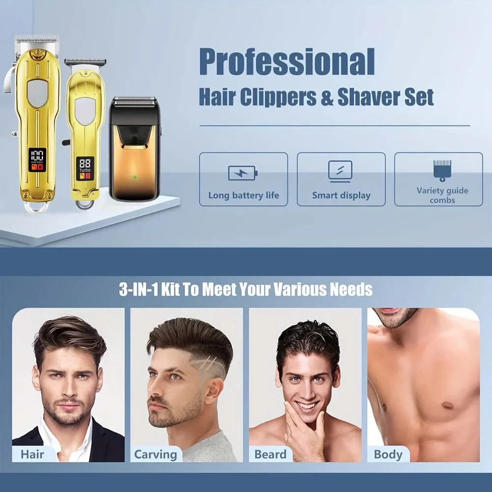 3-in-1-Haarschneidemaschine für Männer, Bartschneider-Sets, Elektrorasierer, Haarschneidemaschine, Trimmer, T-Klinge für Friseur, Zuhause, als Geschenk – Detail 8