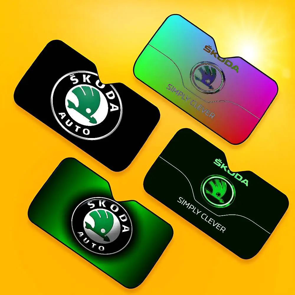 H-Skoda-s مظلة السيارات الستائر ظلة نافذة السيارة غطاء الزجاج الأمامي الشمس الظل السيارات الشمس قناع سيارة يغطي #2