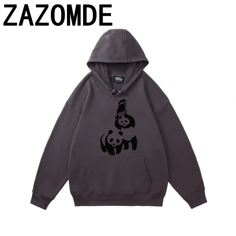 ZAZOMDE-Hoodies com capuz Panda Print dos desenhos animados dos homens, moletons Hip Hop, moletons soltos de algodão, roupas casuais, outono, inverno