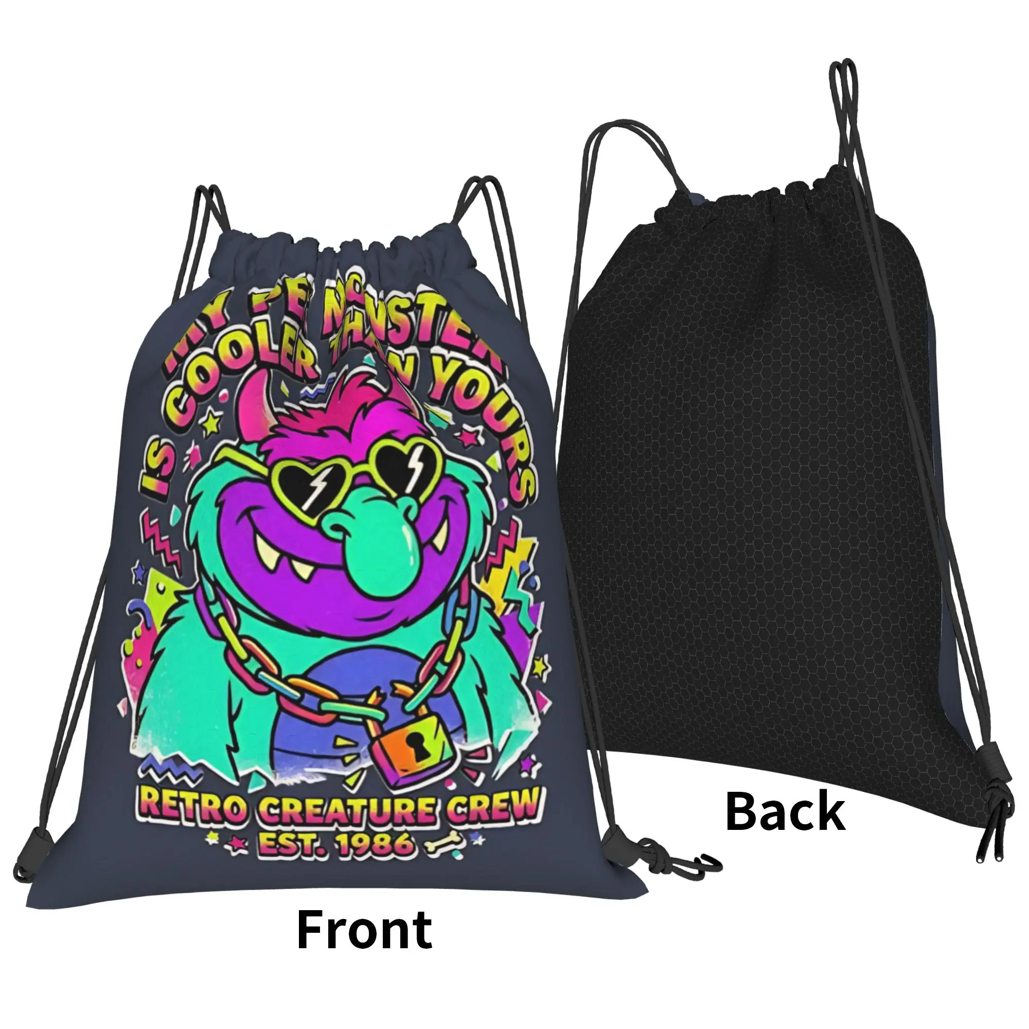 My Pet Monster Cartoon Monster with Cuffs Portable Hiking Riding Gym Drawstring Storage Sporty Backpacks