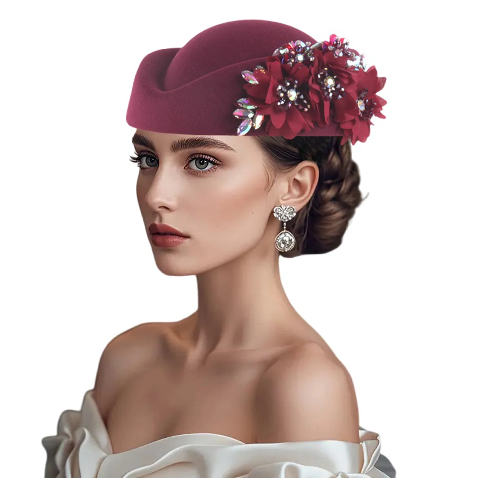 Women\'s British Felt hat Church Derby Headdress Floral Beret hat Rose Red il_fullxfull.6732065707_8mvf.jpg main image 2