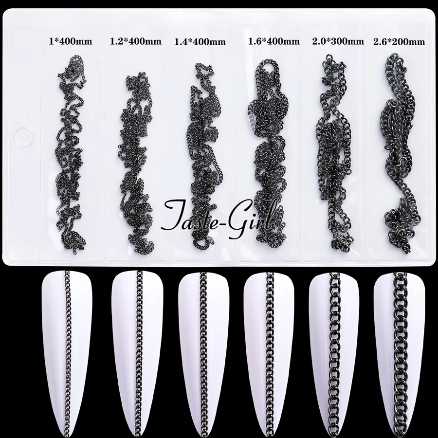 Chaînes mixtes japonaises et coréennes pour Nail Art 3D, 6 pièces/paquet, bijoux, accessoires, fournitures de manucure