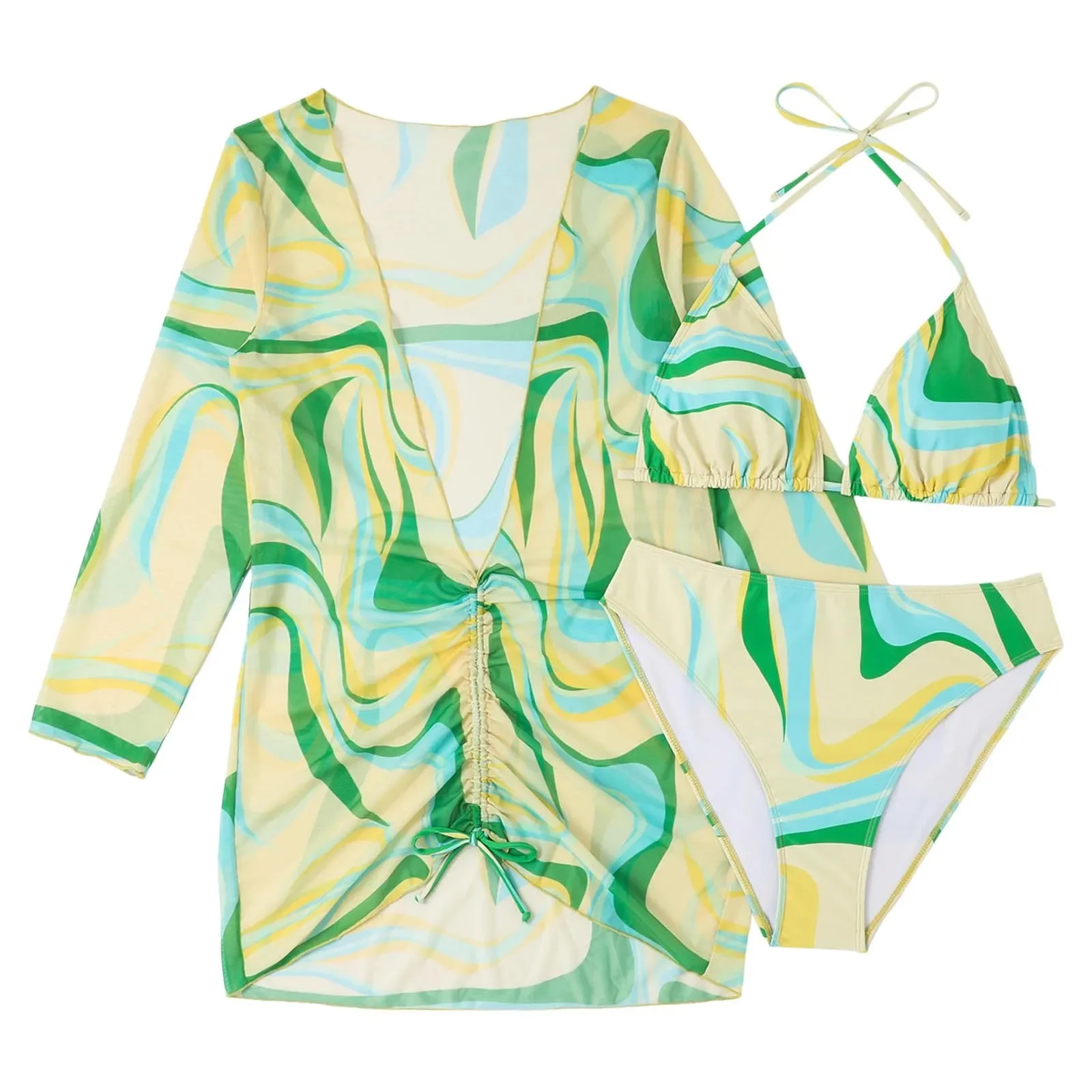 Sommer-Badeanzug für Damen, sexy Bikini-Set, Plus-Size-Badeanzug, dreiteiliger Cover-Up-Bikini, getrennt, Plus-Size-Badeanzug, Qar