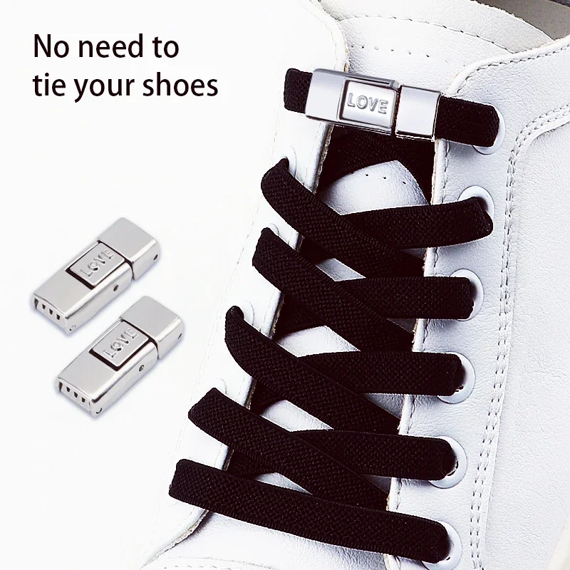 Elastic Laces Sneakers Kids Adult 8mm Widen No Tie Shoe Laces Love Lock Shoelaces Without Ties Tennis Flat Shoelace for Shoes