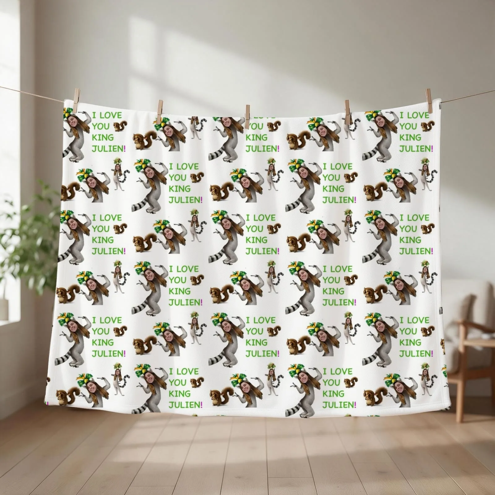 I Love You King Julien Baker Throw Blanket couch cozy soft plush fuzzy picnic outdoor blanket