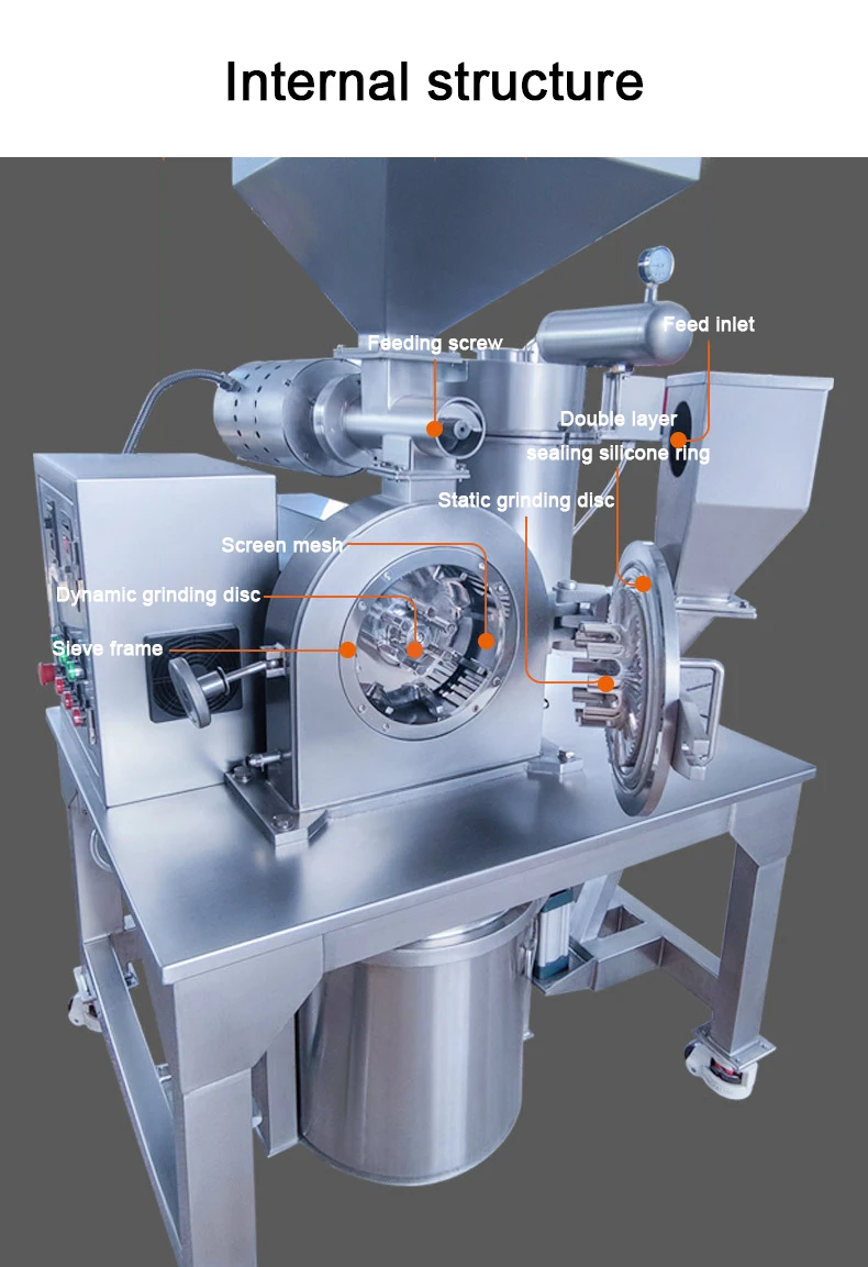 Nowa maszyna do mielenia proszków ze stali nierdzewnej, pulverizator i młyn do przemysłu spożywczego, rozdrabniacz do przypraw, wzór plastikowy