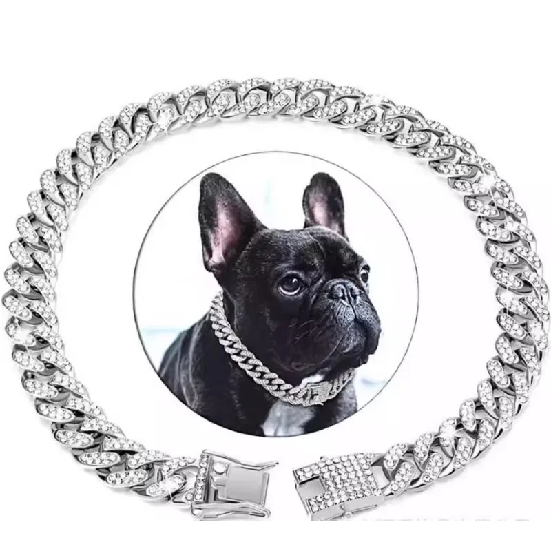 Pet Dog Collar Gold Chain Silver Necklace Accessories Photo Shoot Buddy Teddy Dog Bully Cuba