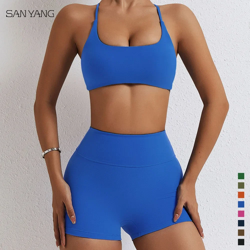 Yoga Set Seamless Women Workout Shirts Sport Pants Bra Gym Suits Fitness Shorts Crop Top High Waist Running Leggings Sports Sets