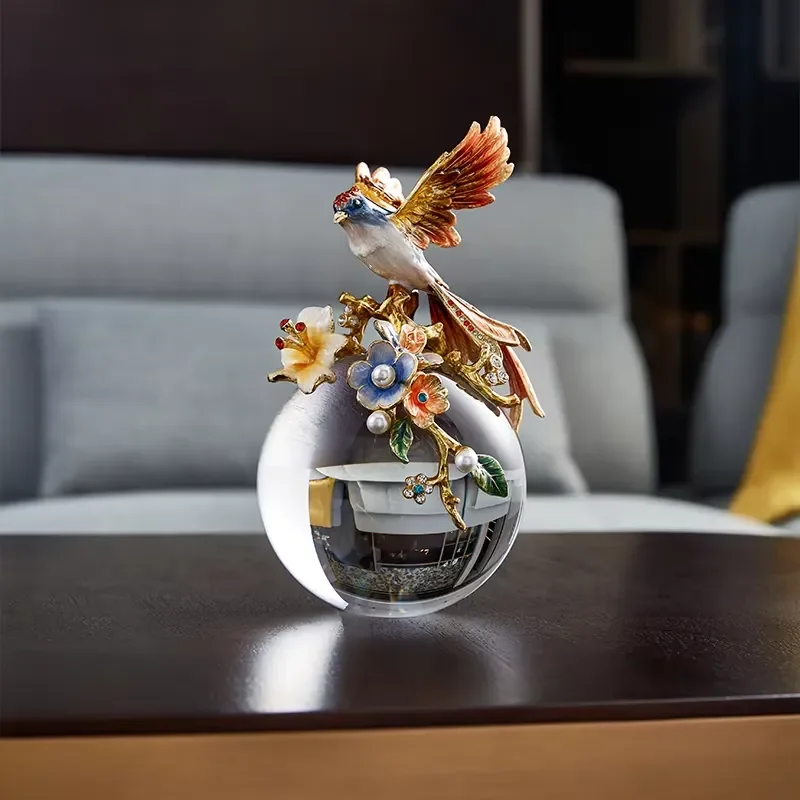 Luxury Glass Ball Bird Flower Ornament Enamel Handmade Painting Decorative Arts Crafts Table Decoration New Series