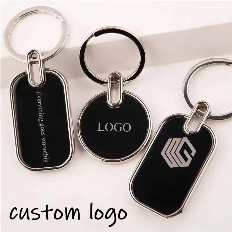 Laser Lettering Number Logo Mirror Surface Custom LOGO Metal Keychain Key Chain Card Advertising Gifts Keyring Wholesale