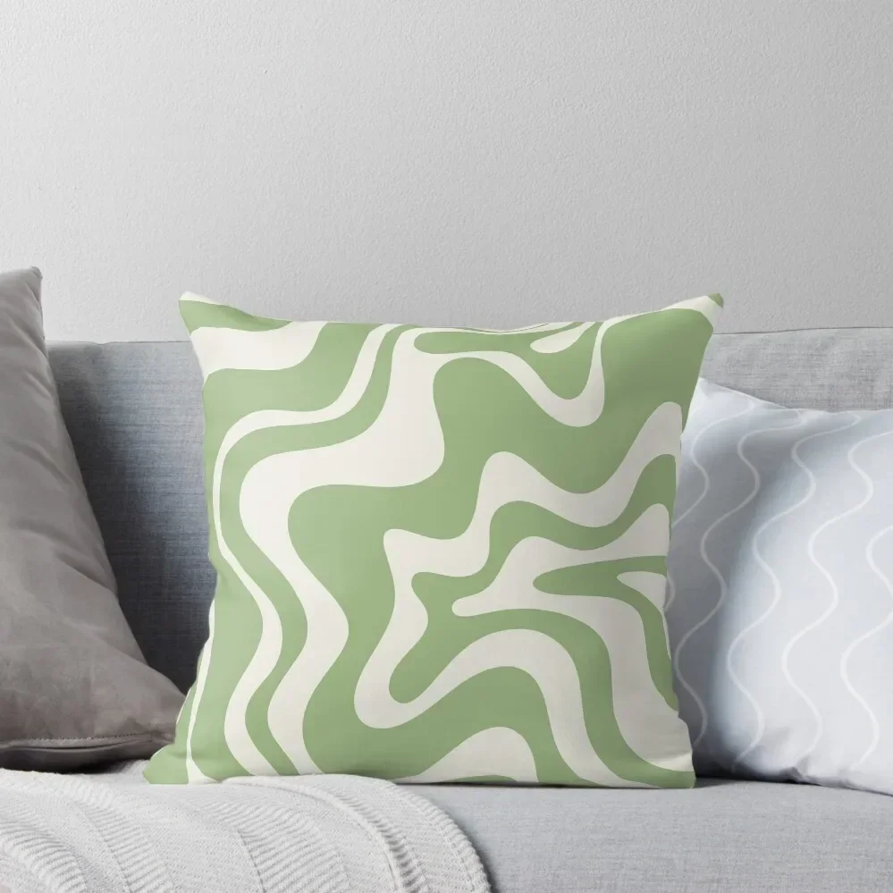 

Retro Liquid Swirl Abstract Pattern in Light Sage Green and Cream Throw Pillow Pillow Cover christmas pillow case