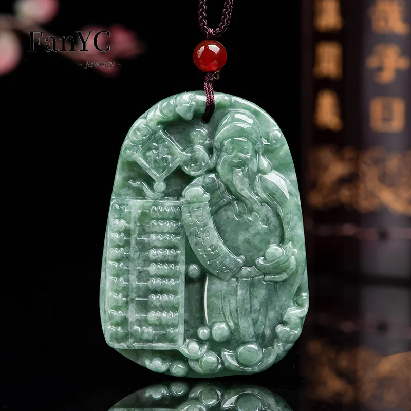 

Myanmar A-goods Jadeite God of Wealth Abacus Pendant Hand-carved Exquisite Luxury Ice Jade Necklace Men and Women Holiday Gift