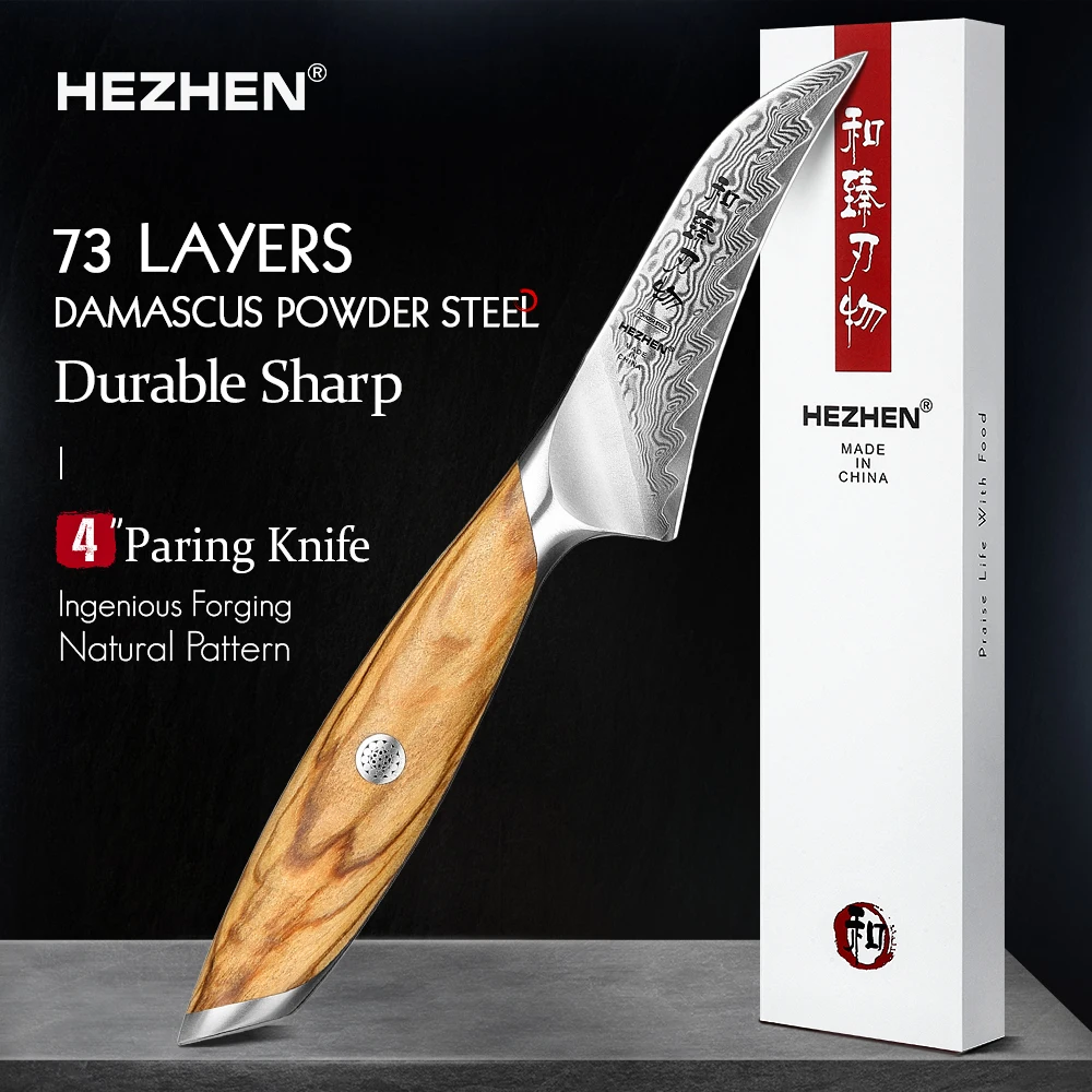 HEZHEN Flagship Series 4-calowy nóż do obierania w stylu japońskim Nóż kuchenny do obierania 73-warstwowe sztućce ze stali damasceńskiej w proszku