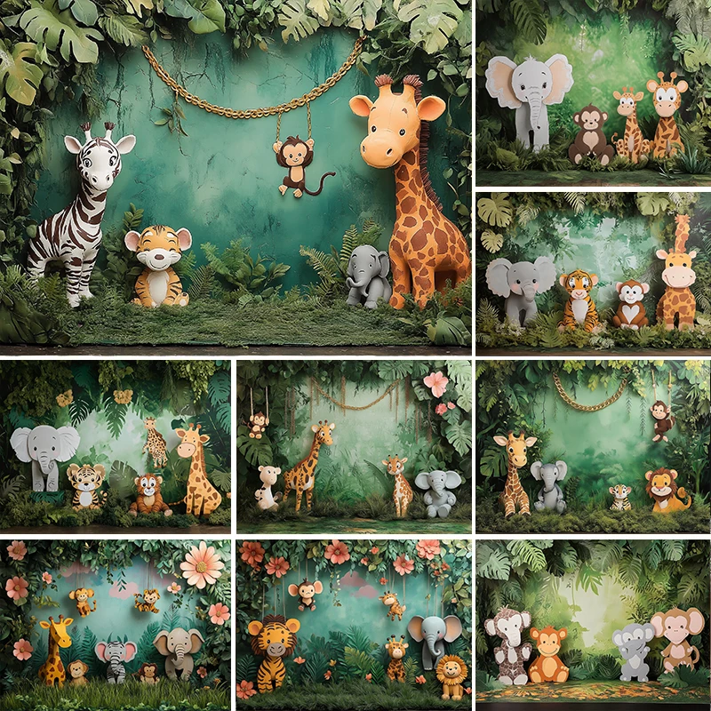 

LS Photography Background Tropical Jungle Safari Animals Kids Birthday Cake Smash Portrait Decor Backdrop Photo Studio