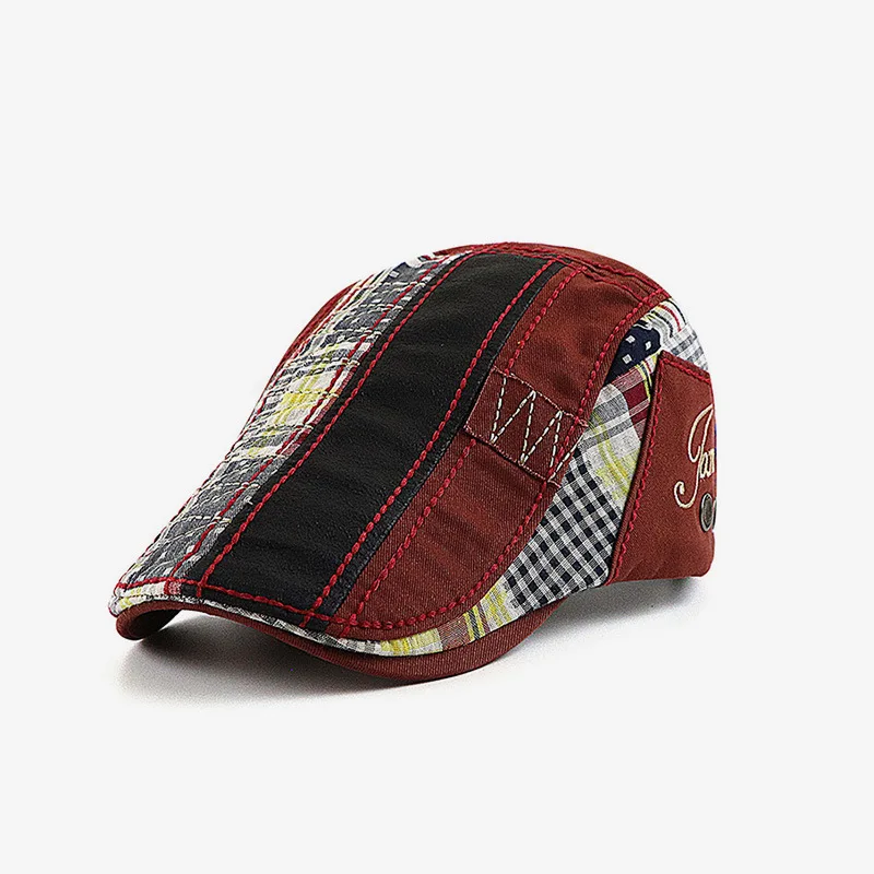 Men Beret Hat Patchwork Newsboy Beret Adjustable Cabbie Cotton Flat Cap for Driving Hunting Fishing Outdoor