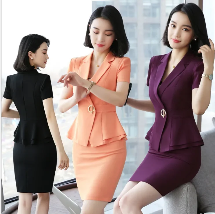 Women's Summer Short Sleeve Professional Suit Hotel Workwear Beauty Therapist Working Uniform Socialite Style Ol Dress Set