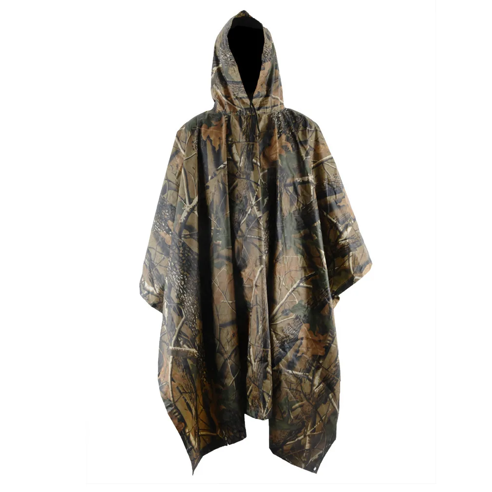 Camouflage Multi-functional Raincoat Hooded Cape, Outdoor Tour Riding Poncho, Lightweight Waterproof Campground Mat