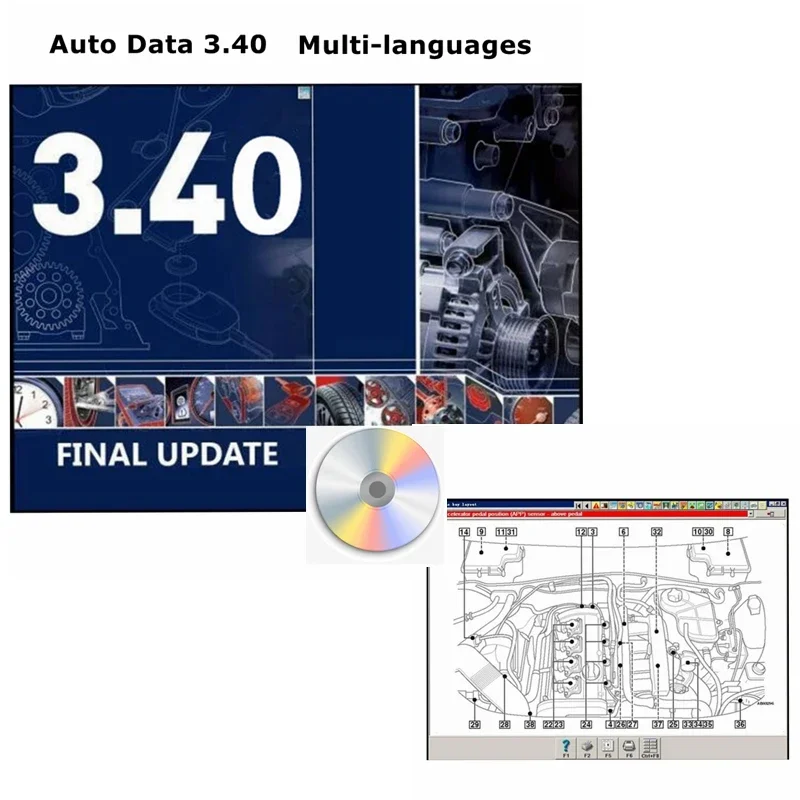 2024 Hot Sale Auto Data 3.40 Auto Repair Software Multi-languages Send by CD Guide Version Remote Automotive Car Tool Software