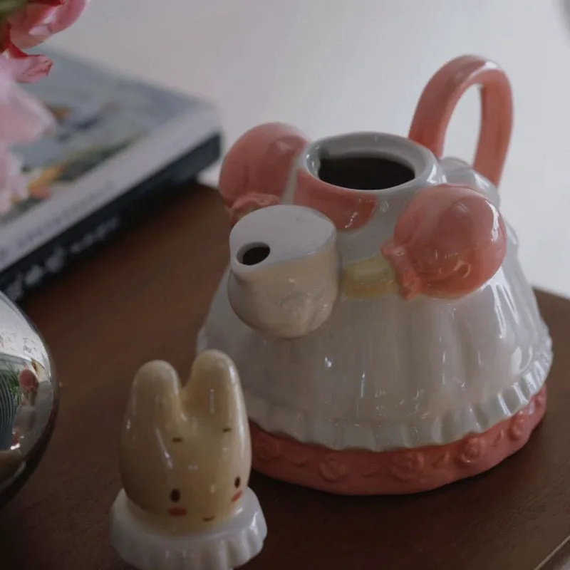 Ceramic Teapot 800ML Teacup Pink Rabbit Ceramic Coffee Pot Home High Grade Porcelain Kettle Jug Party Cafe Teaware Tea Pot