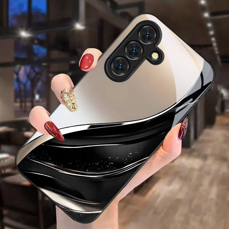 Streamlined design black glass phone case for Samsung Galaxy S26 S25 S24 S23 S22 S21 S20 fe/plus/ultra anti fingerprint