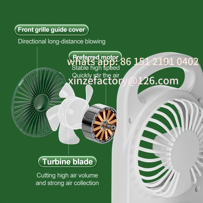 Nuovo ventilatore da tavolo a tre turbine personalizzabile, design a tre turbine, vento forte, silenzioso e confortevole, adatto per campi all'aperto