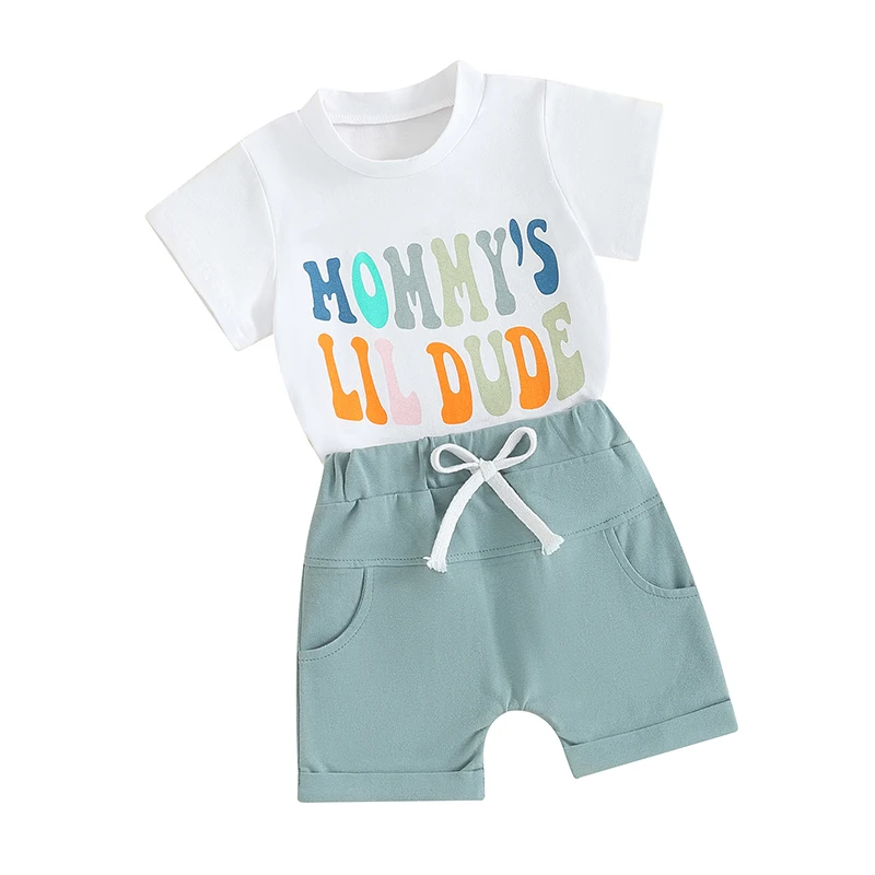 Toddler Baby Boy Summer Clothes Letter Short Sleeve T Shirt Stretch Rolled Shorts Cute Outfits