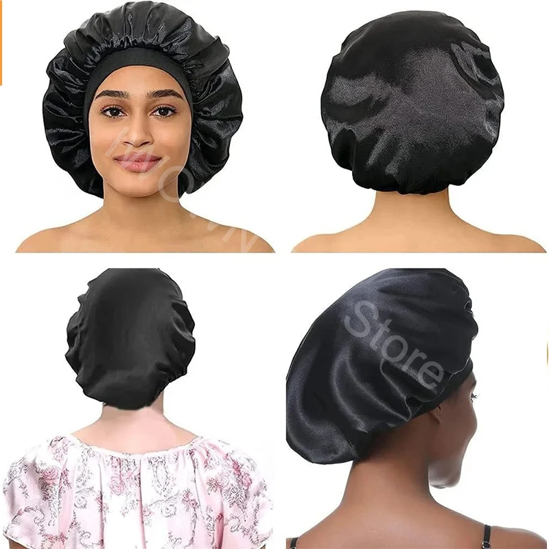 Nowa damska satynowa czapka do spania z szerokim rondem Unisex Head Wrap Elastic Band Cap Hair Care Bonnet Night Hat bonnet de nuit