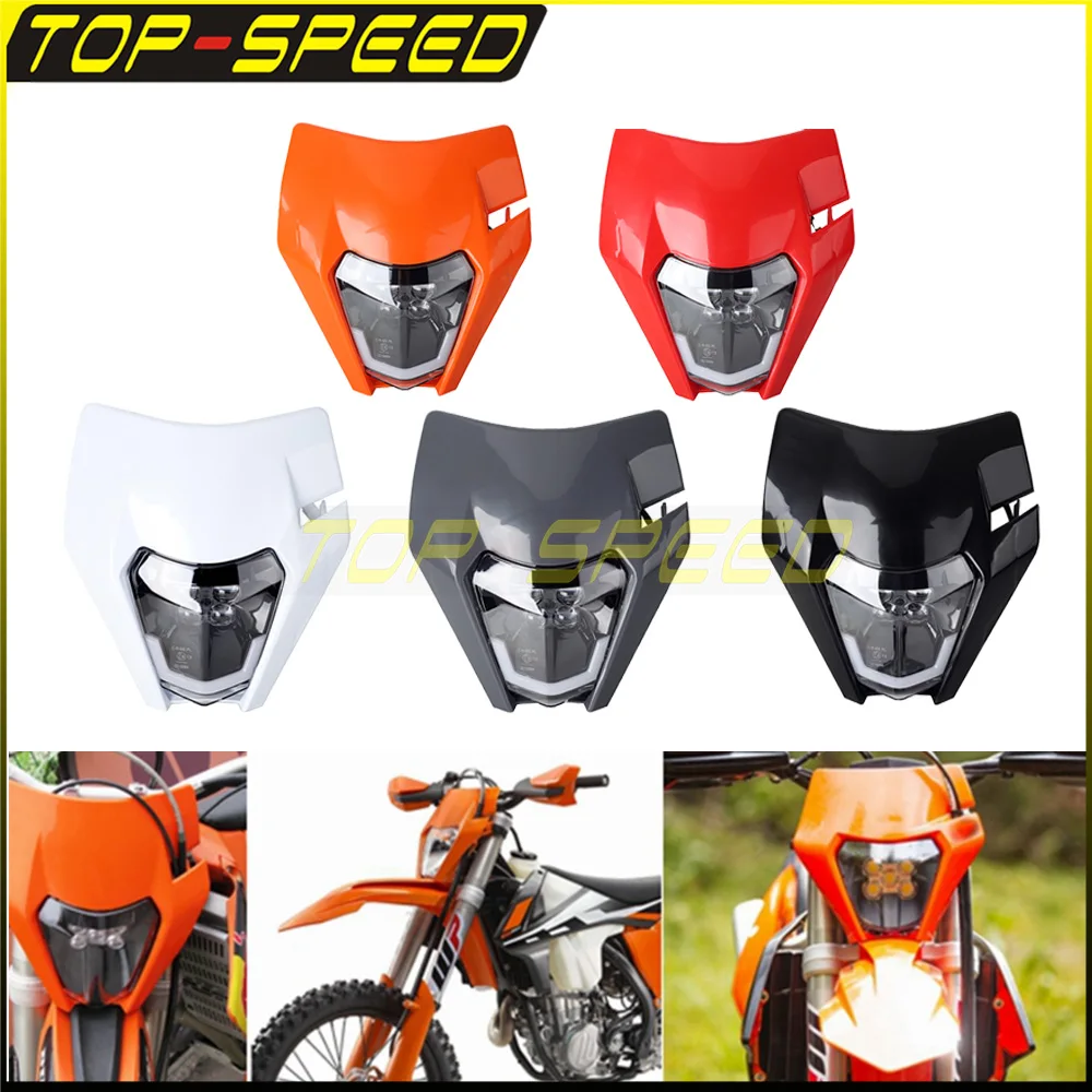 Enduro Motorcycle LED Light Plastic Headlamp For 690 SMC R EU US orange 250 300 XC-W Six Days TPI Motorcross Headlight Fairing