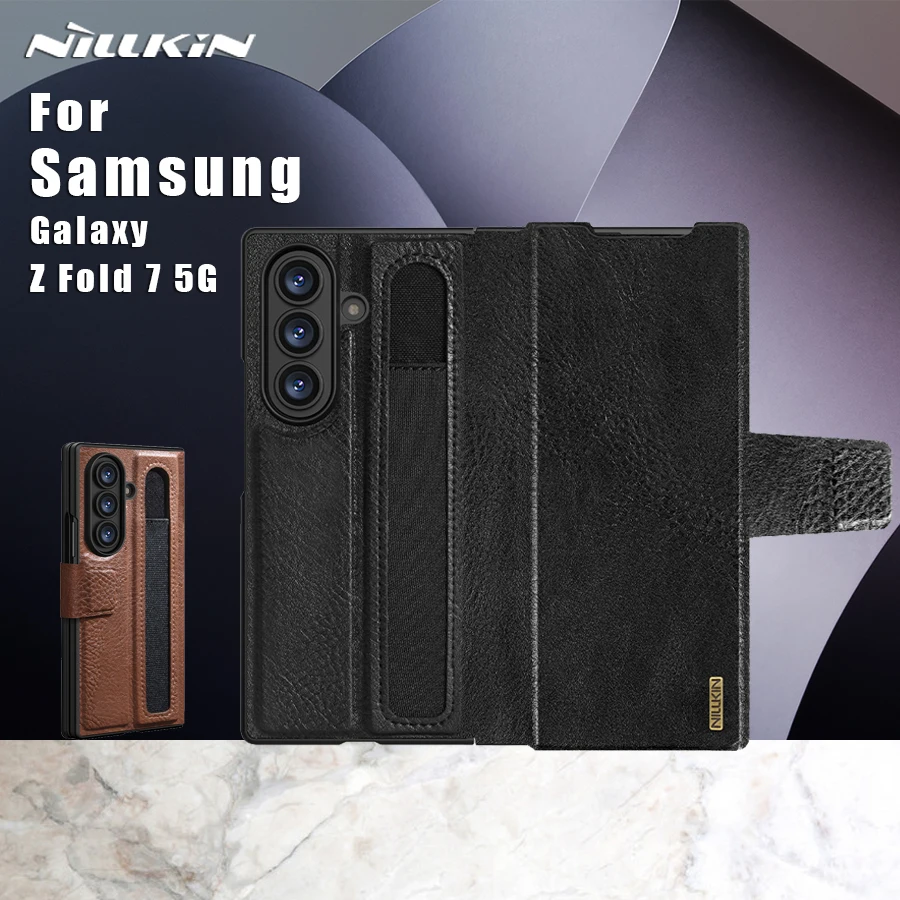 

Nillkin For Samsung Galaxy Z Fold 7 5G Case Aoge Luxury Flip Leather Full Coverage with Pen Slot Kickstand Cover Protect Cases